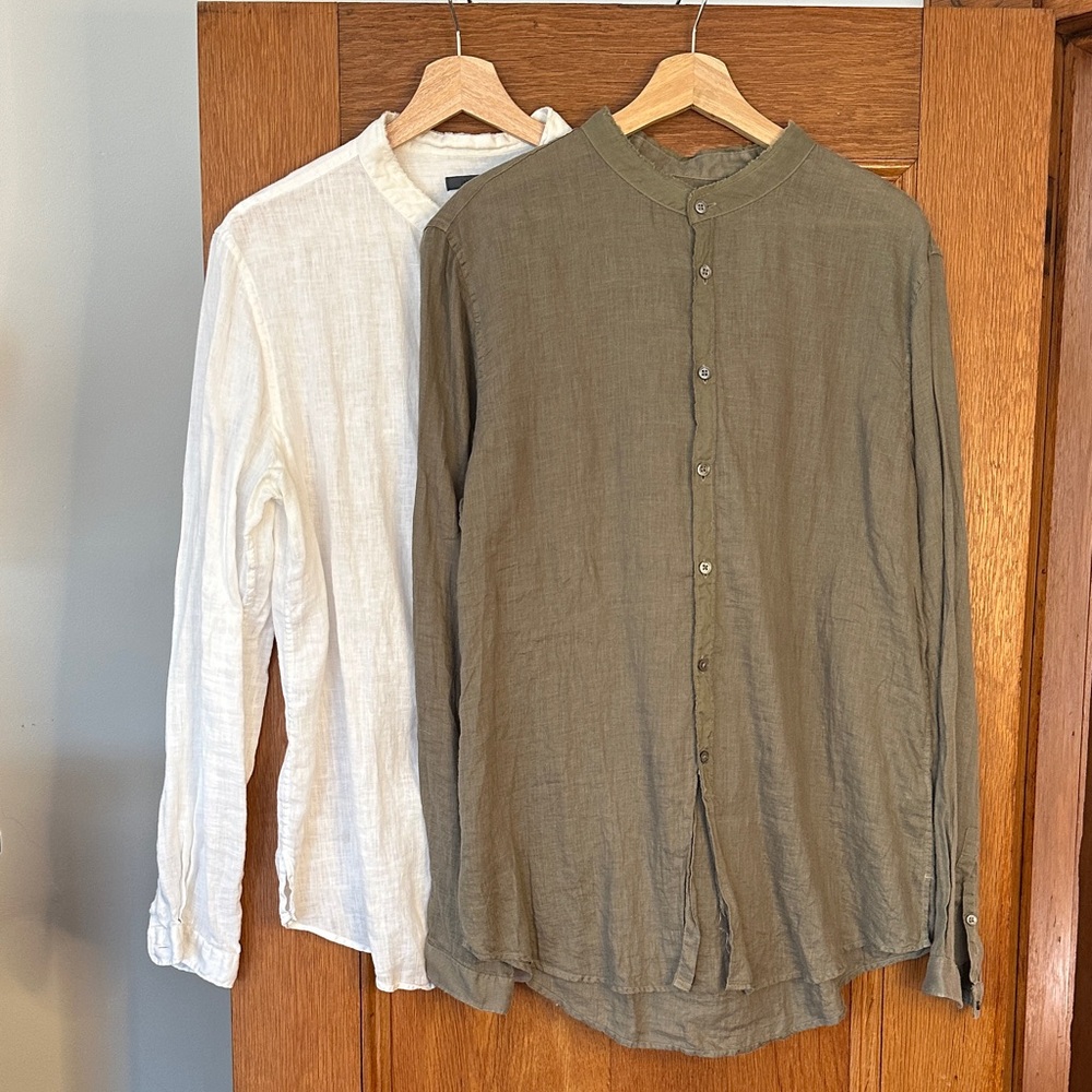 John Varvatos White and Olive Casual Button Down Shirts